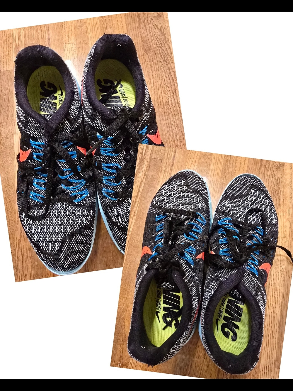 Nike Black Knit Sneakers with Blue Laces and Coral Swoosh
